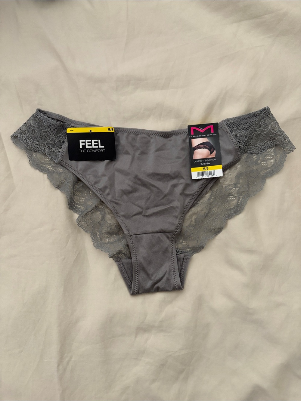 Maidenform Gray Lace-Trim Tanga Panty Size Medium
